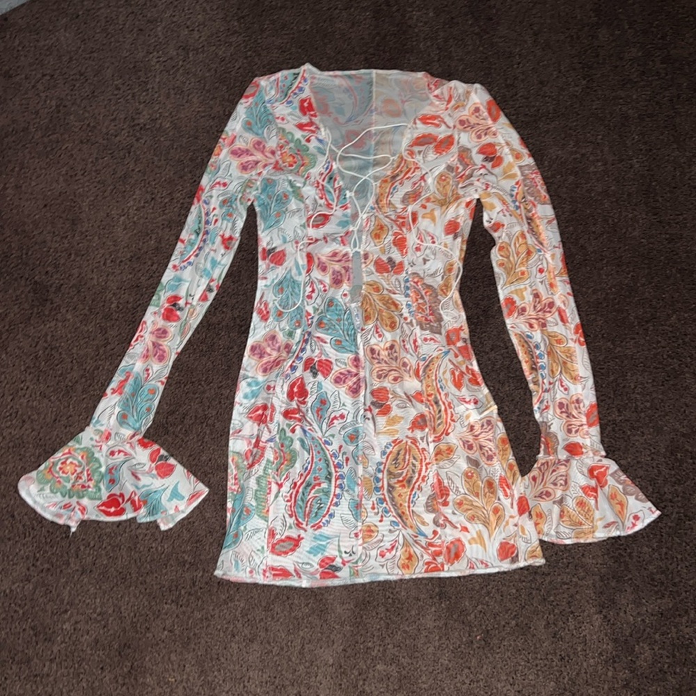 Sheer, long sleeve paisley dress